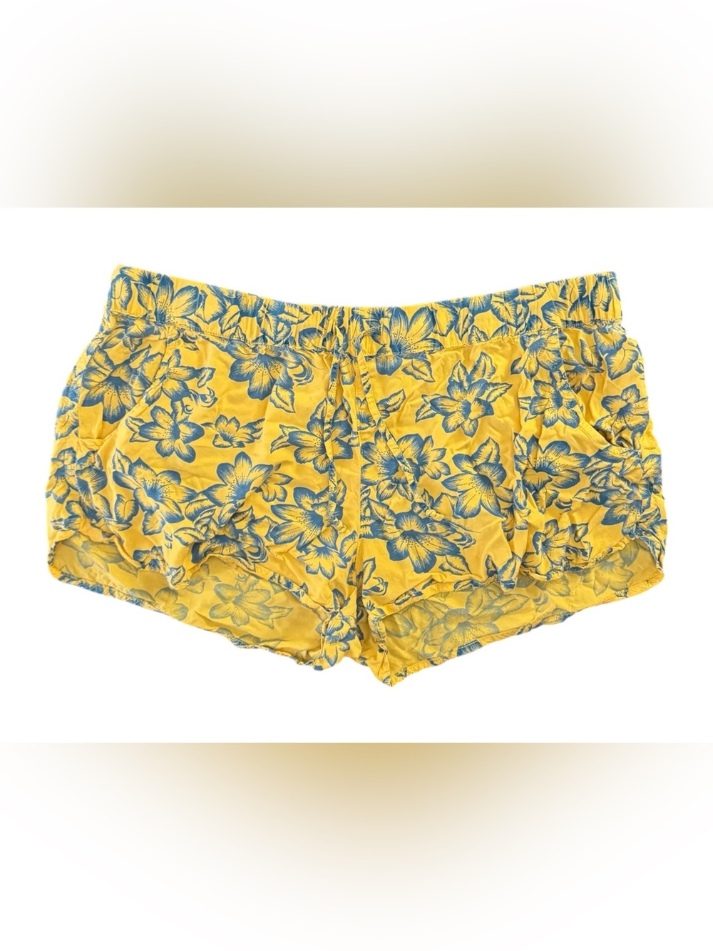 Vans Yellow Floral Shorts with Blue Print